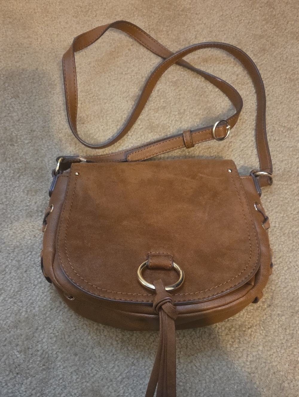 Suede Crossbody Saddle Bag in Brown